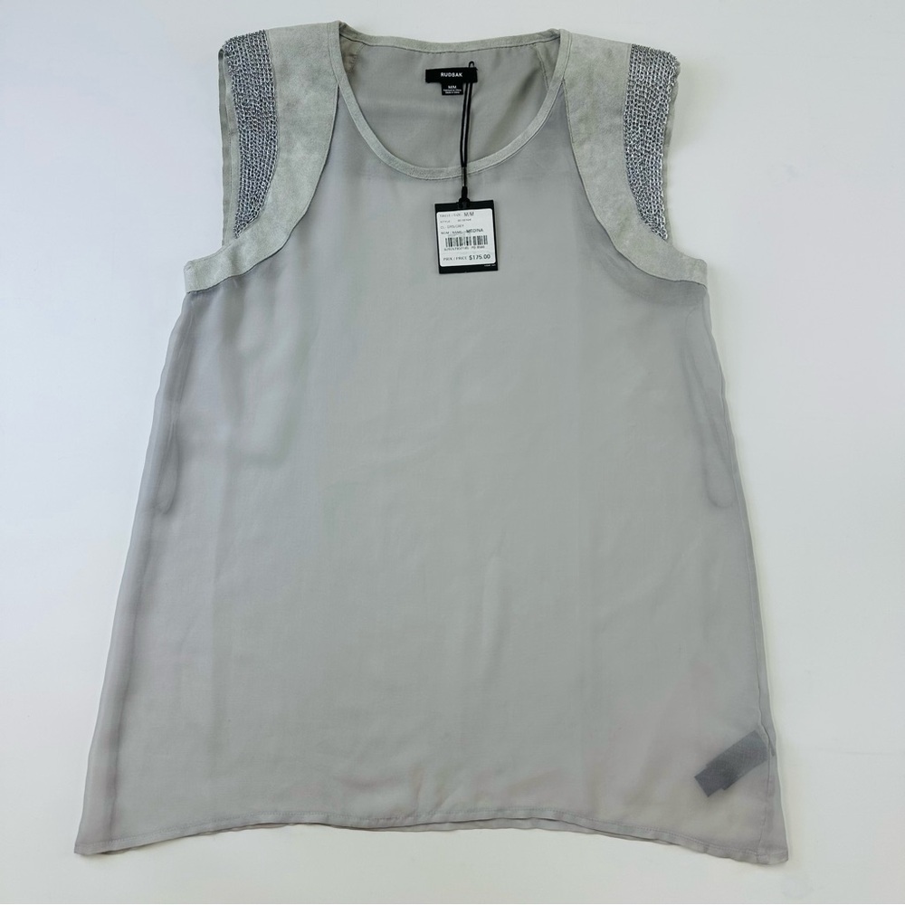 Rudsak Medina NWT soft grey sheer faux suede chain detail Sleeveless top Medium